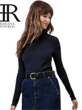 NWT Banana Republic Navy Ribbed Mock Turtleneck Top Medium